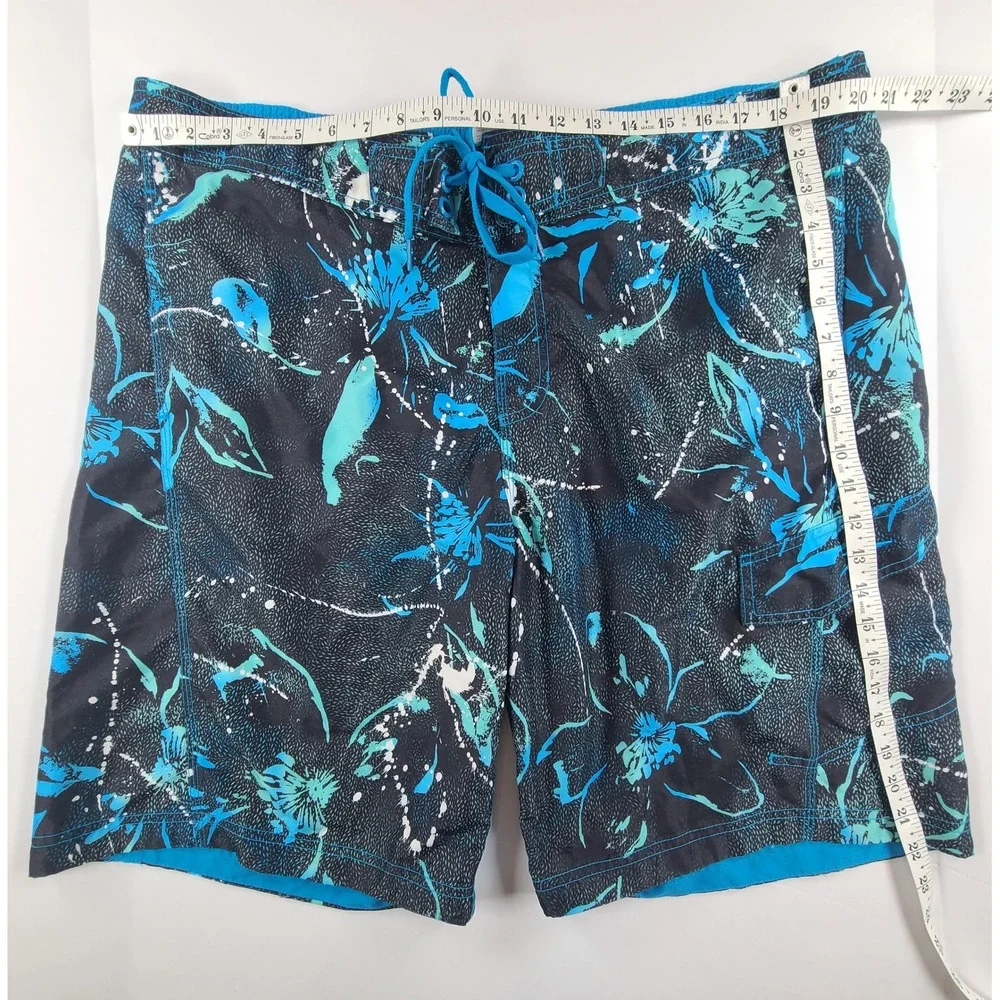 Speedo Swim Trunks Shorts Mens Large Black Blue Floral Mesh Lined Resort Summer